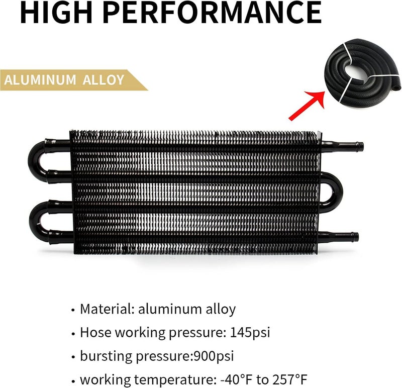 HTRACING 4 Pass Tube and Fin Transmission Cooler Universal 5/16" Oil Cooler Kit Aluminium Black - Image 5